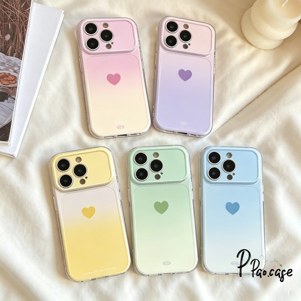 เคสใส ลายไล่สี+หัวใจ สไตล์หวานหวานกันกระแทก สำหรับ IPhone 16 17 13 Air 14 11 16 15 12 Pro Max 15 16 14 8 7 Plus XR X XS