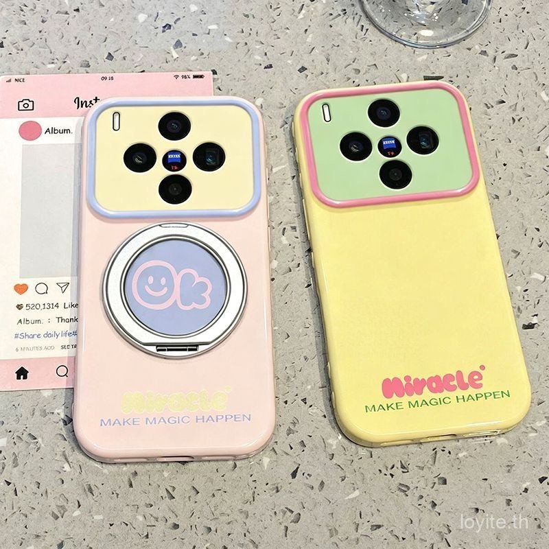 เคสโทรศัพท์ OK Smiley​ สําหรับฝาครอบซิลิโคน Vivo X300 S / X300 Ultra พร้อมขาตั้งหมุนได้เคสโทรศัพท์ป้องกันการกระแทก