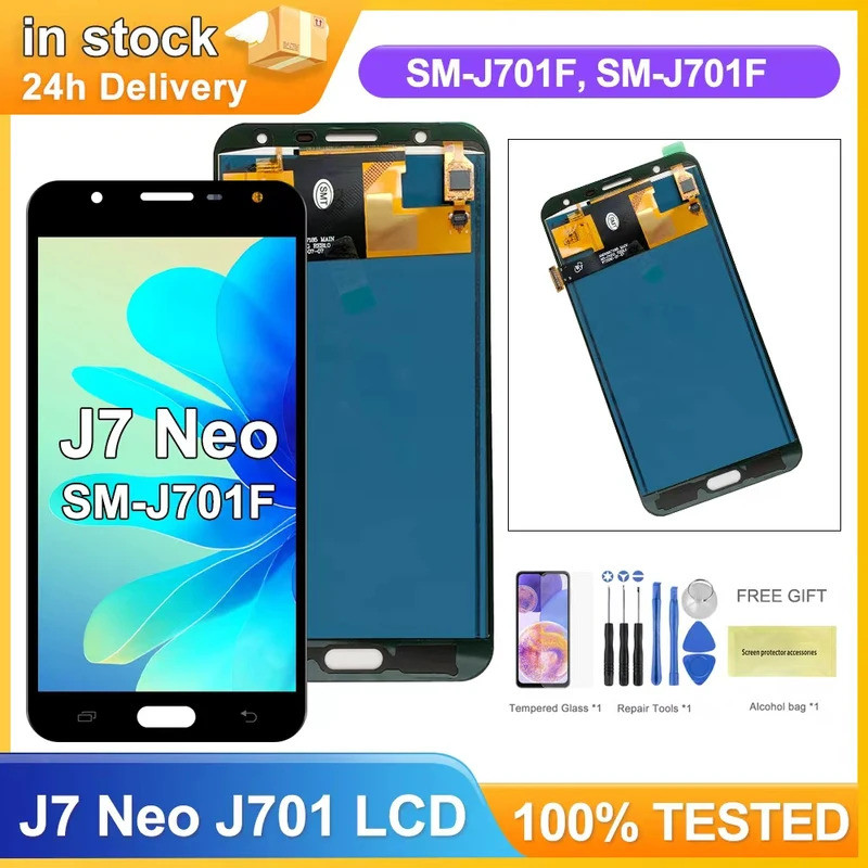 SAMSUNG AMOLED/TFTสําหรับSamsung Galaxy J7 Neo J701 SM- J701F J701M J701MTจอแสดงผลLCD Pantala Touch 