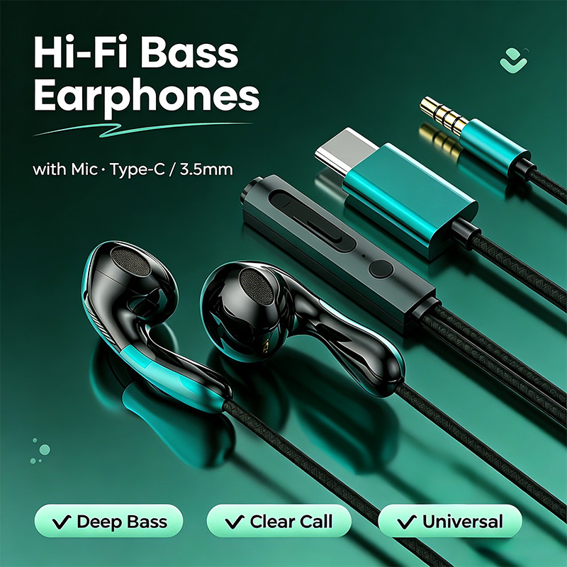 อินเทอร์เฟซหูฟังไฮไฟสามารถใช้ฟังเพลงเกมสำหรับ Samsung / Xiaomi / iPhone โทรศัพท์ Android ส่วนใหญ่ 3.5 มม. / tpye-c