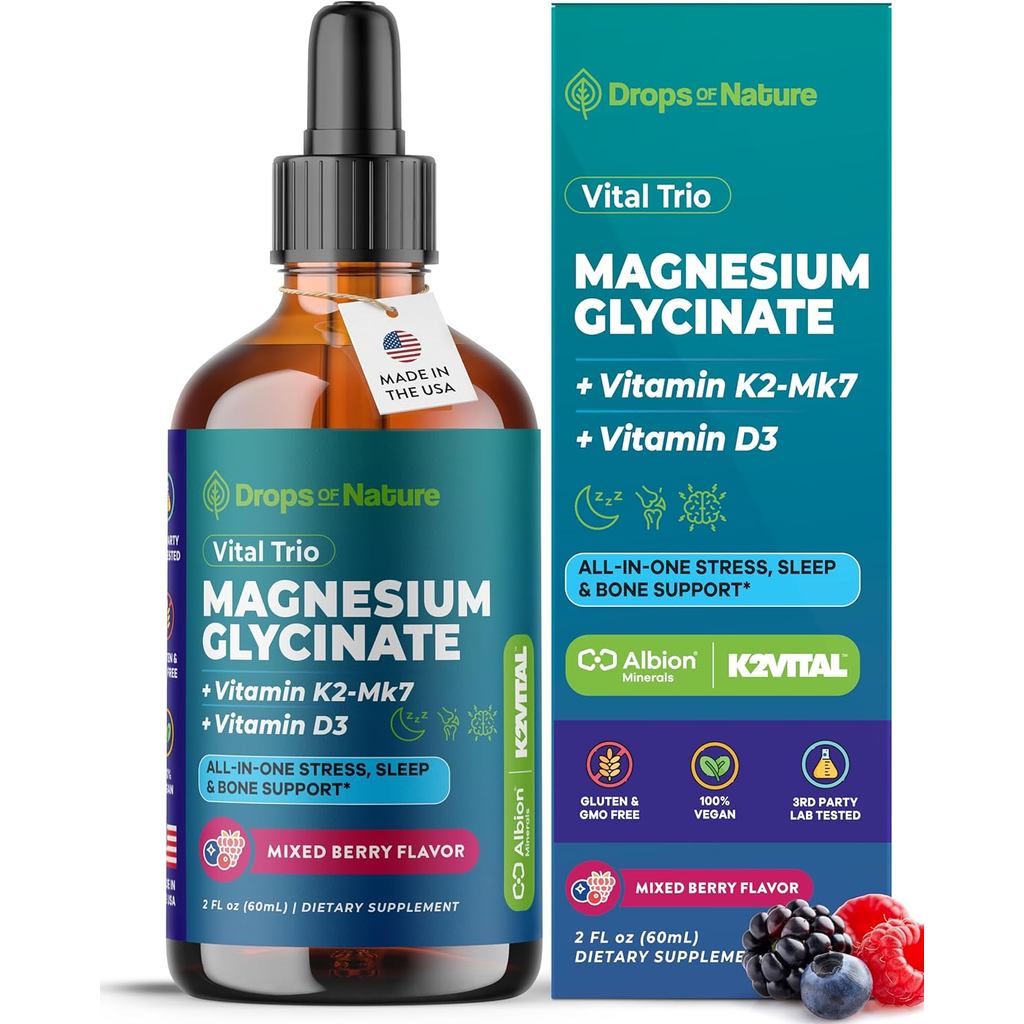 Magnesium Glycinate อาหารเสริมวิตามิน K2 & D3 – Vegan, GMO-Free – VIT D MK7 K2 อาหารเสริมวิตามิน & M