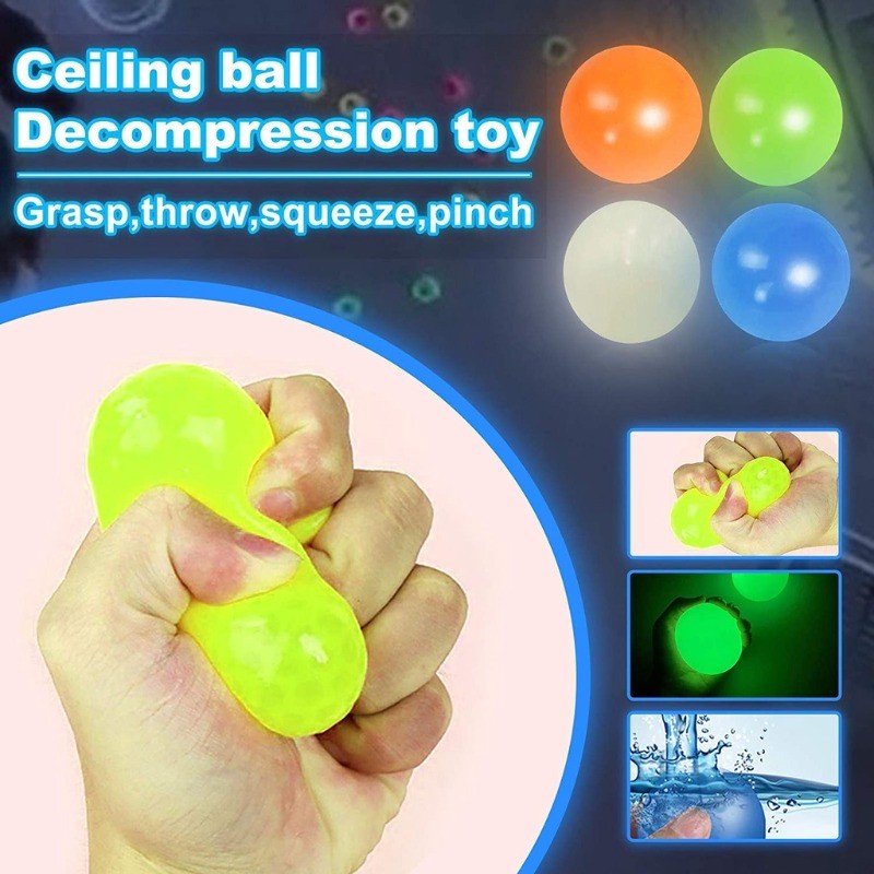 5 ชิ้น Sticky Wall Balls เพดานลูกความเครียดบรรเทา Luminous สนุก Decompression Sticky Ball ความวิตกกังวลบรรเทาเรืองแสง Squishy Balls
