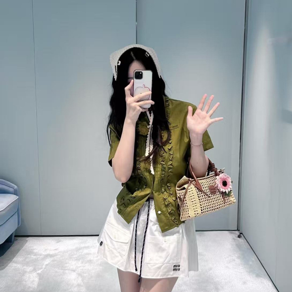 96K8 MEMIU Girl Age-Reduction All-Match หลวมเชื้อราขอบเสื้อแขนสั้นเสื้อแฟชั่นทุกการแข่งขัน