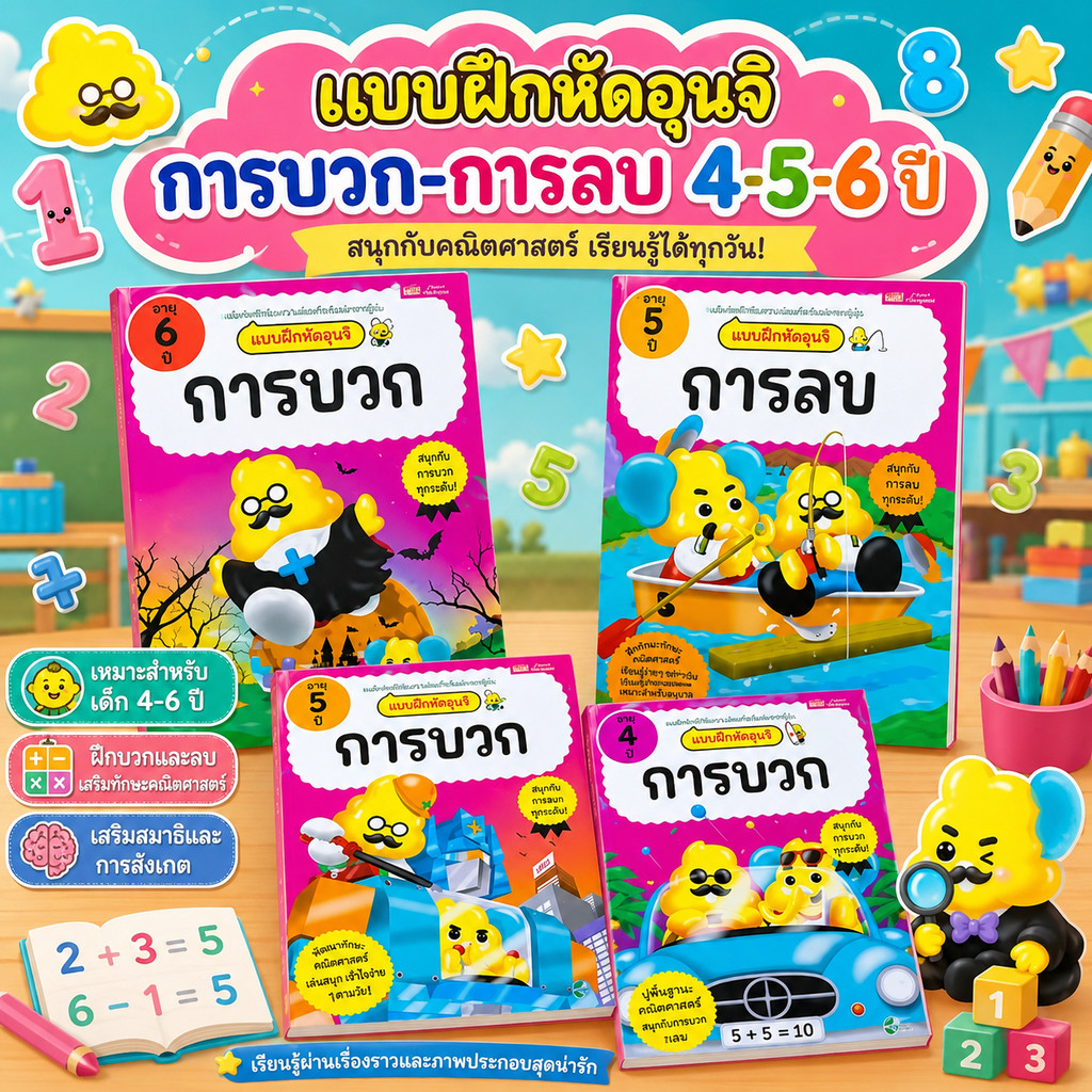 แบบฝึกหัดอุนจิ การบวก-ลบ 4-5-6ปี