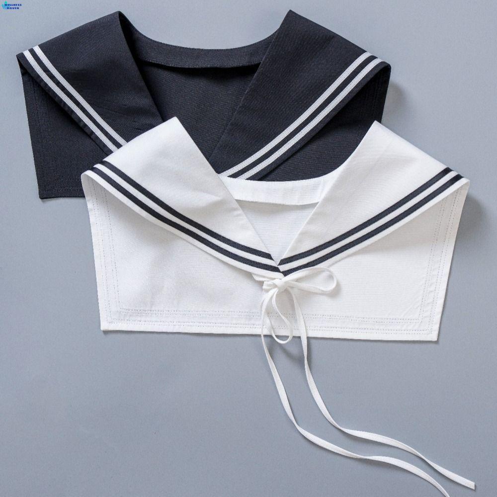 WELLNESSHAVEN ปลอกคอหลอกกะลาสีลาย, Cape White Blouse Collars, All-match Black Cloak Jk Collar Shawl 