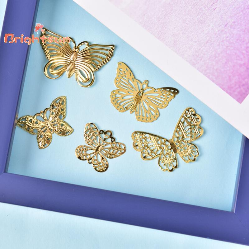 [BT-t] 50 ชิ้น/เซ็ตโลหะทอง Filigree Hollow Butterfly Charms Craft DIY เครื่องประดับทําใหม่