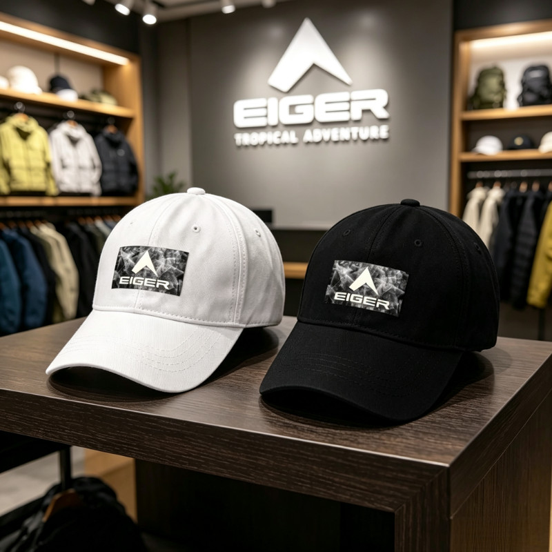 EIGER Unisex สีดําสีขาวเบสบอลหมวก Casual Streetwear พรีเมี่ยม Casual Streetwear