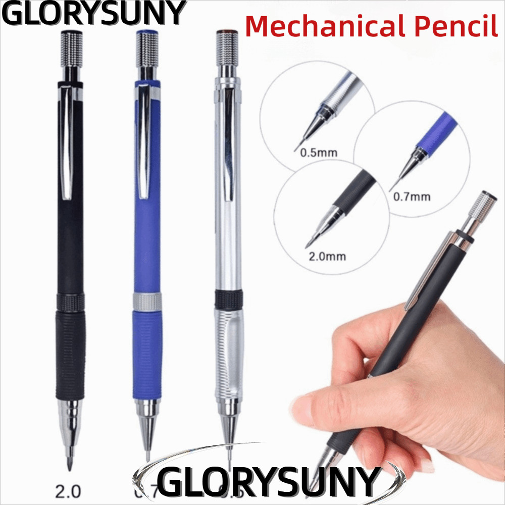 GLORYSUNY ดินสอกด, 0.5/0.7/2.0 มม. 2B กดโดยใช้ดินสออัตโนมัติ, ดินสอจําลองโลหะที่ทนทานนักเรียน