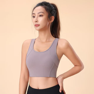 เสื้อกั๊กกีฬาพร้อมถ้วยในตัวปรับรูปร่างเต้านมกระชับหน้าอกทั้งสองด้านระบายอากาศสบายเหมาะสําหรับสวมใส่กลางแจ้งเมื่อโยคะและวิ่ง