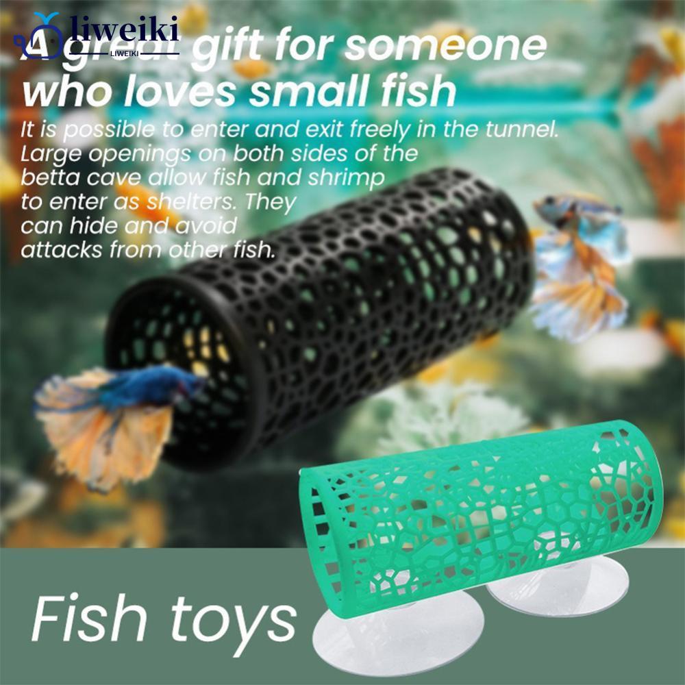 LIWEKI 1 PC ดูดถ้วย Hollow อุโมงค์ปลา Hideout Rest Tube Aquarium Play Cave Decor สําหรับ Betta Guppi