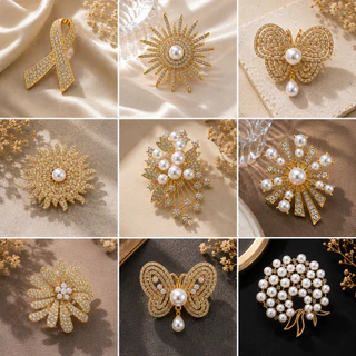 คริสตัลเพิร์ลเข็มกลัดคอลเลกชัน Rhinestone Statement Pins เครื่องประดับแฟชั่น 18 รูปแบบ