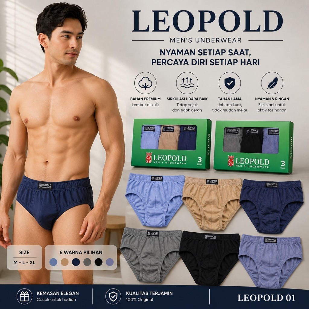 ขายส่งกางเกงในชาย mEREK LEOPOLD 01 เนื้อหา 6 ชิ้น & 12 ชิ้น LDSHOP
