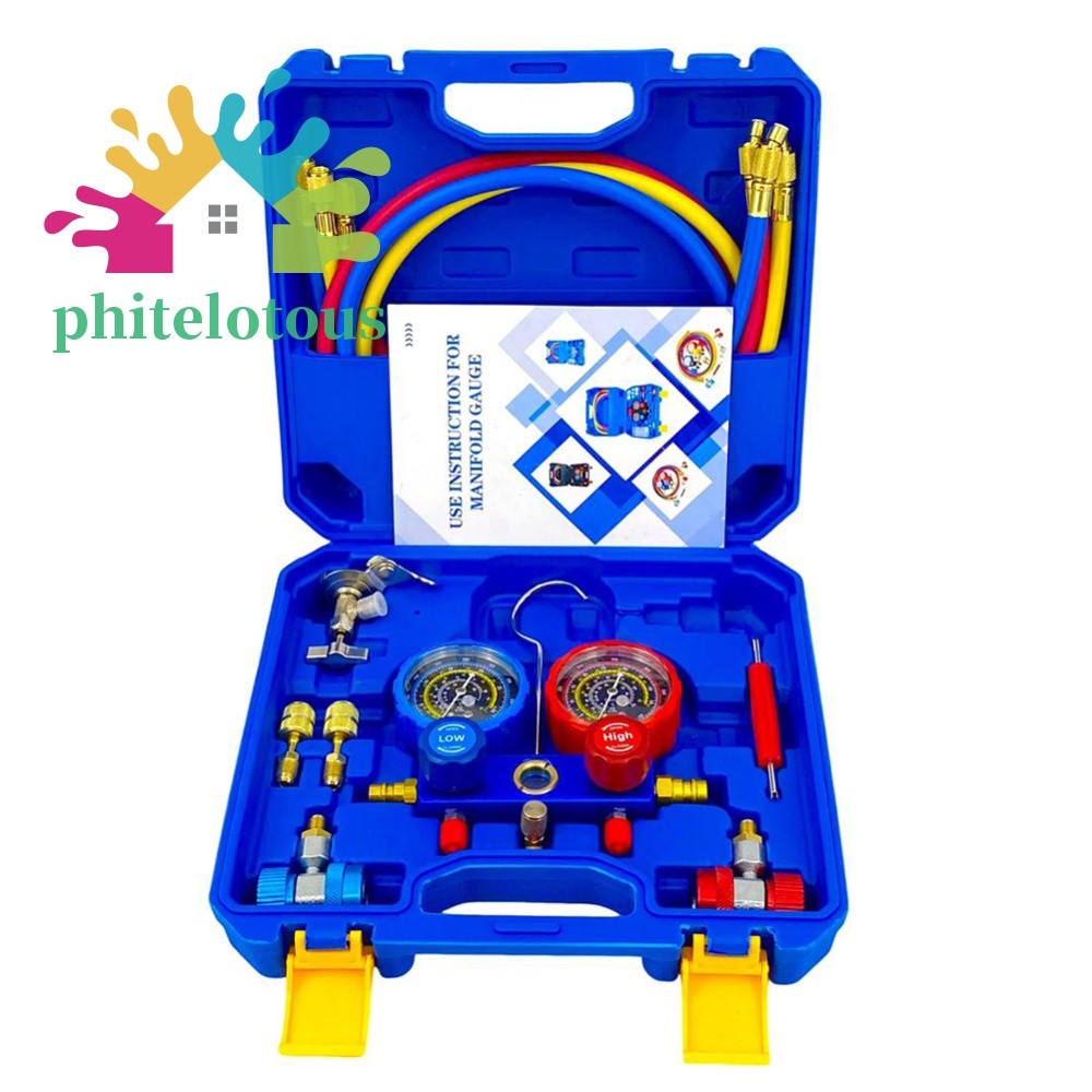 ❤ Phitelotous 3 Way AC Diagnostic Manifold Gauge ชุดเครื่องปรับอากาศ Manifold Gauge ชุดยานยนต์ AC Ga