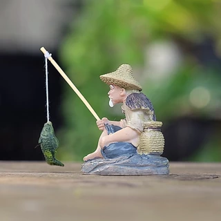 พร้อมส่งในไทย - ตุ๊กตาแต่งสวน โมเดลคุณตาตกปลา ขนาด 6.5cm