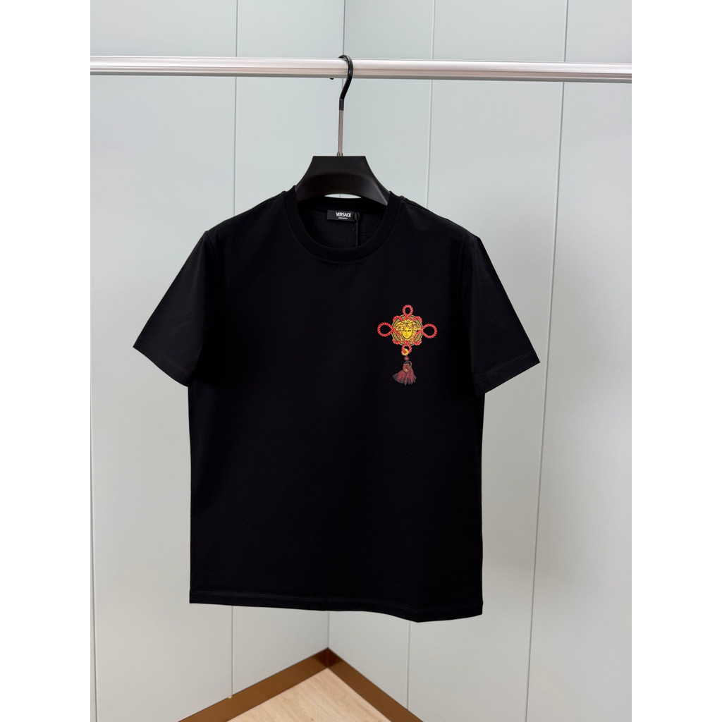 Versace เสื้อยืด/Versace tee พิมพ์แขนสั้นผู้ชายผู้หญิงเสื้อยืดแขนสั้นเสื้อยืดคู่เกาหลี Casual AIQU