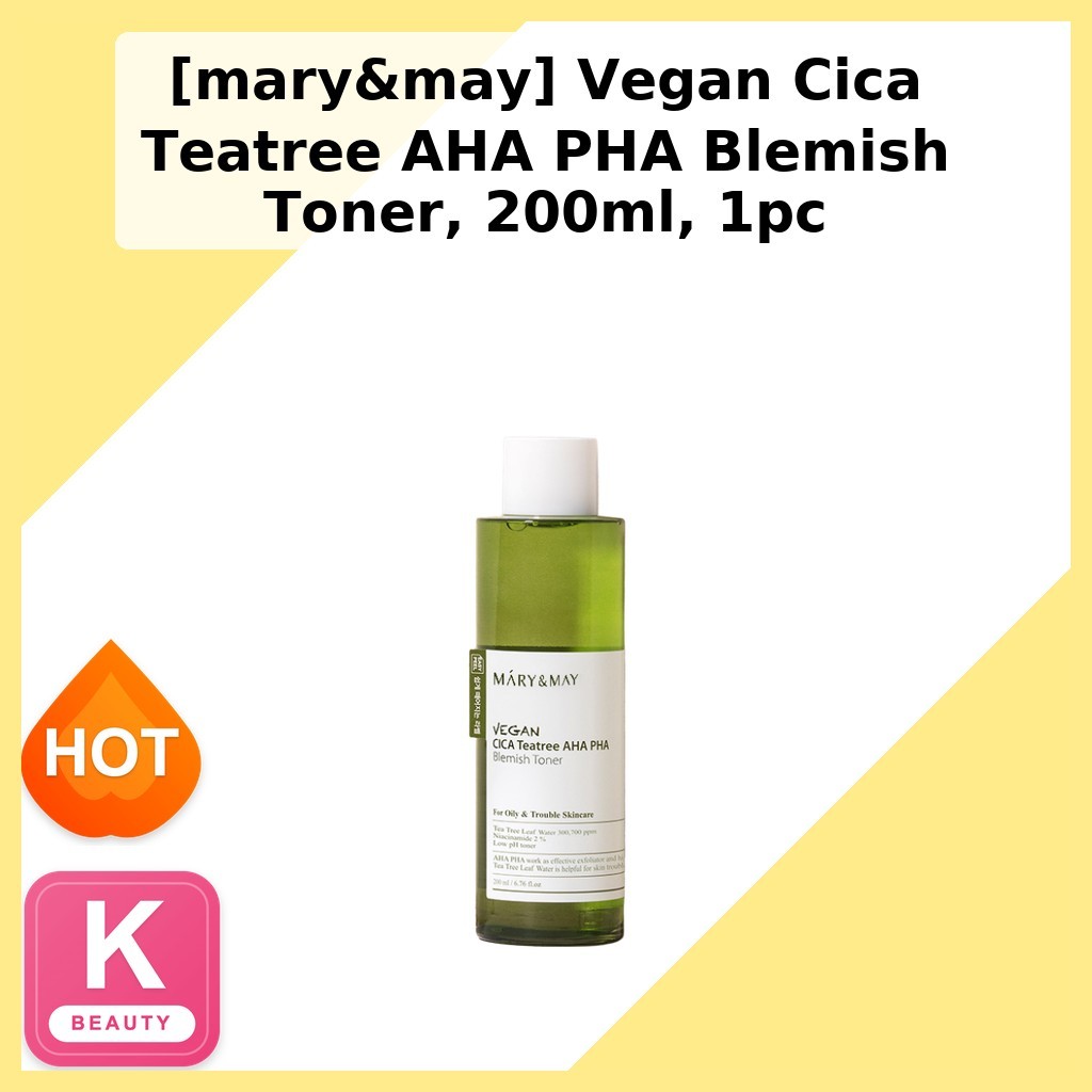 [mary&may] Vegan Cica Teatree AHA PHA Blemish Toner, 200ml, 1pc / Korean Toner / AHA PHA Formula by 