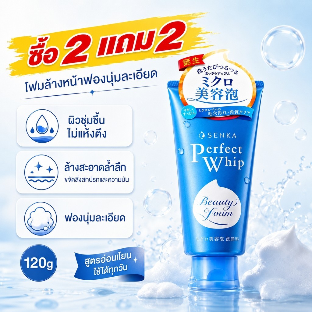[ซื้อ2แถม2]SENKA โฟมล้างหน้าสูตรอ่อนโยน ฟองนุ่มละเอียด ล้างสะอาด ผิวนุ่มชุ่มชื้น ไม่แห้งตึง