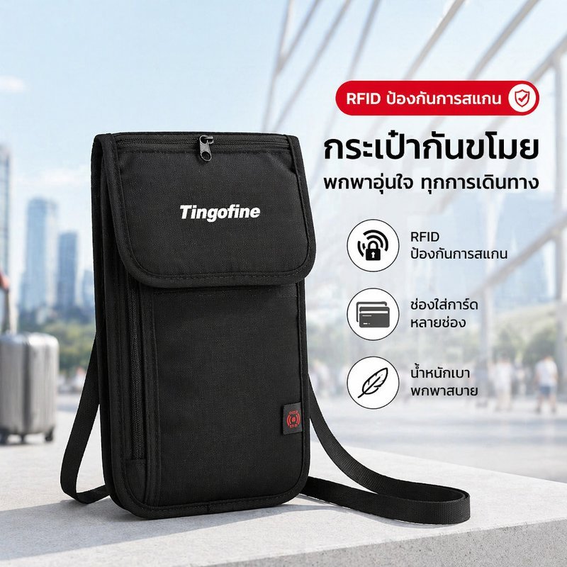 กระเป๋าซ่อนเงิน กันขโมย RFID กระเป๋าใส่พาสปอร์ต ใส่บัตร กระเป๋าเดินทาง ผ้าไนลอน กันน้ำ ช่องเยอะ