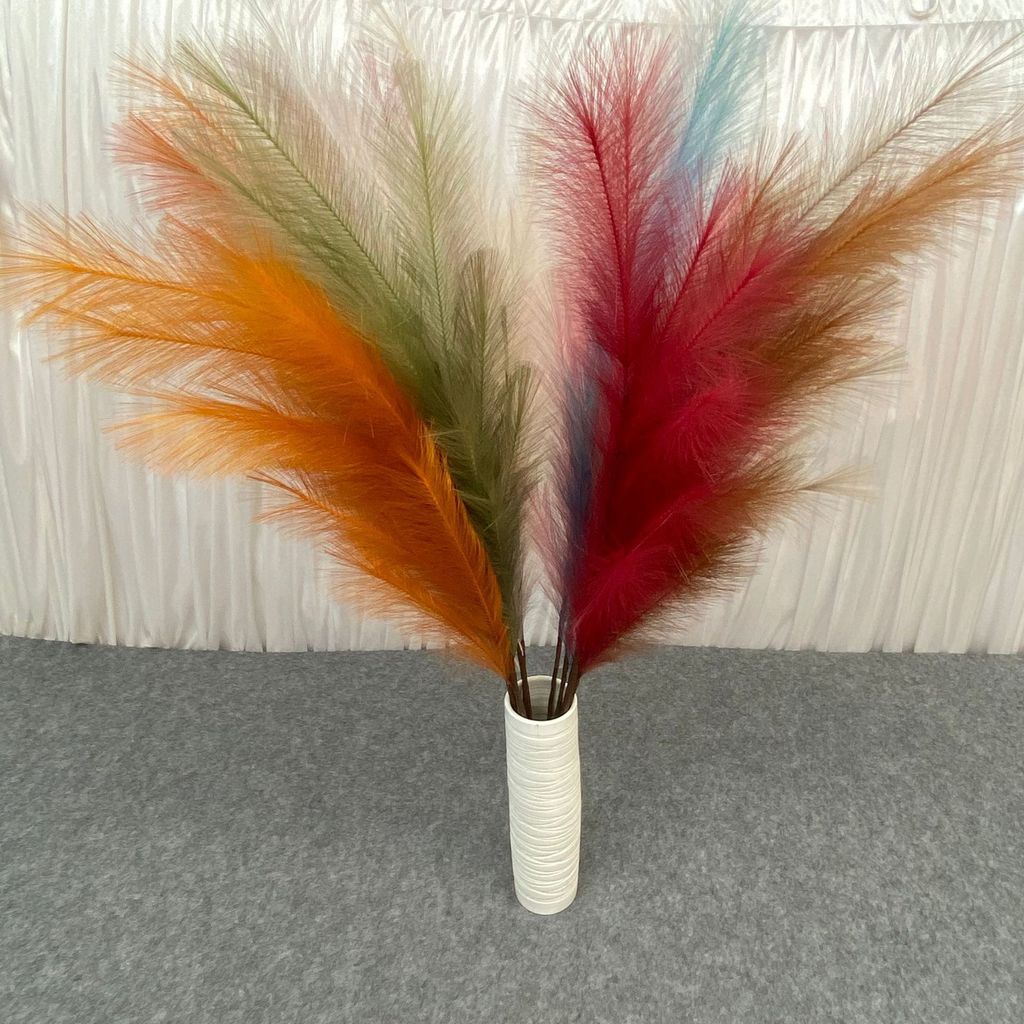 ยาว 11-Fork Feather Phoenix Tail ดอกไม้ปลอมสไตล์ใหม่ Phoenix Tail หญ้าจําลองดอกไม้ตกแต่งงานแต่งงานดอ