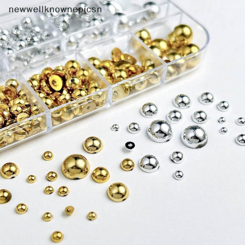 12Grids ผสมไข่มุกครึ่งวงกลมทองและเงิน Charms ตกแต่งเล็บแต่งเล็บอุปกรณ์ร้านทําเล็บ