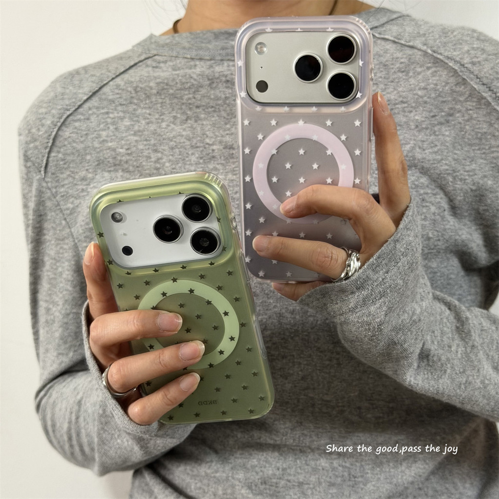 INS ฤดูใบไม้ผลิสีชมพู/สีเขียวมัทฉะดาว IMD Matte Minimalist สีทึบ Hard Anti-Drop สําหรับ iPhone 13 14 15 16 17 Pro Max