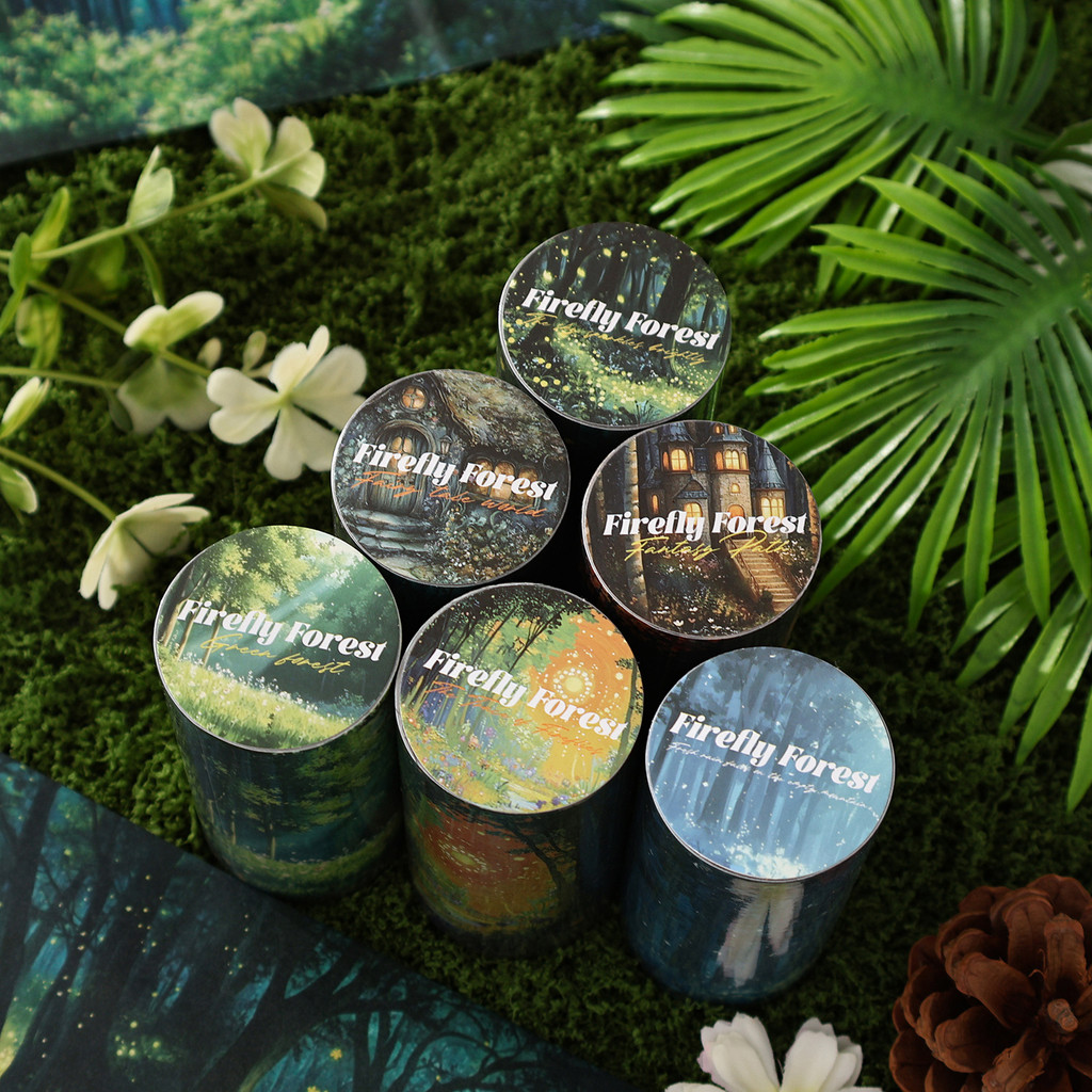 Tape Fluorescent Forest Series Forest Theme ภูมิทัศน์คู่มือตกแต่งวัสดุรอบสติกเกอร์ 6 รูปแบบ