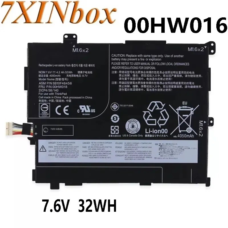 7XINbox 00HW016 00HW018 7.6V 32WH แบตเตอรี่แล็ปท็อปสําหรับ Thinkpad 10 20E3 20E4 SB10F46454