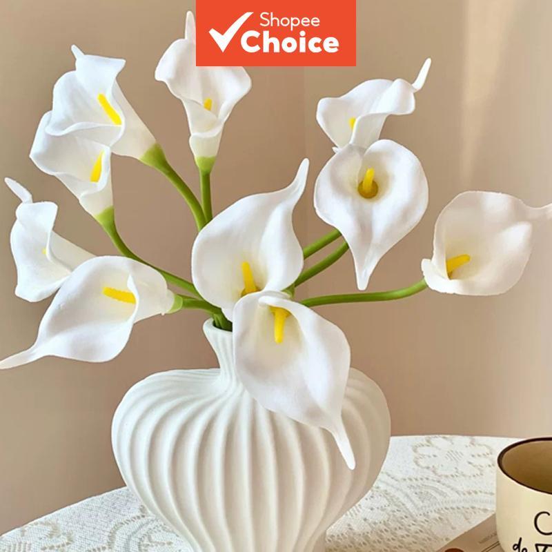 ดอก Calla Lily ยางนุ่มเสมือนจริง 10 ก้าน, ดอกไม้ปลอมสําหรับจัดตกแต่งงานแต่ง DIY และงานตกแต่งบ้าน รหัส HJ803052 M