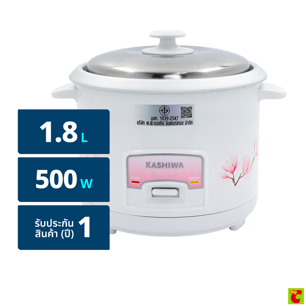 คาชิวา หม้อหุงข้าวไฟฟ้า 500 วัตต์ รุ่น RC-418 ขนาด 1.8 ล. สีขาว