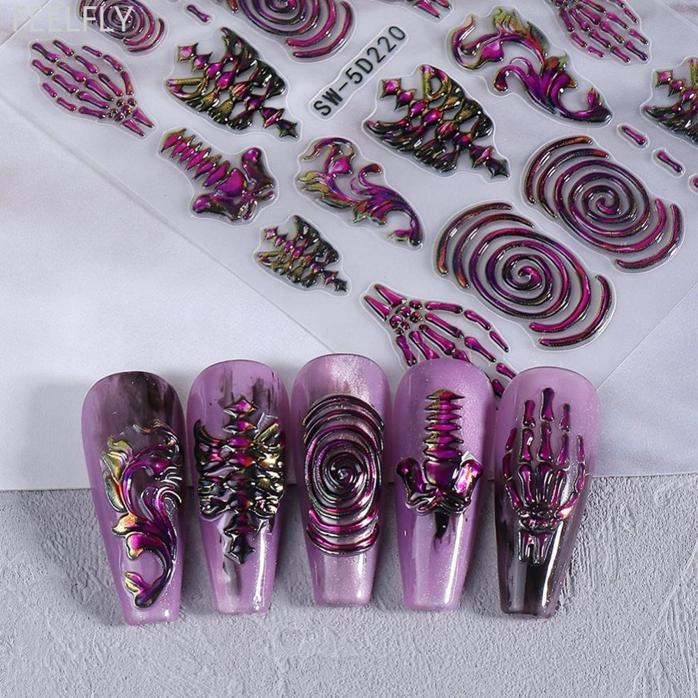FEELFLY Scorpion Punk Skeleton มือเล็บสติกเกอร์ 5D นูน Gothic Y2K Skull Hand Decals Slider ฮาโลวีนตก