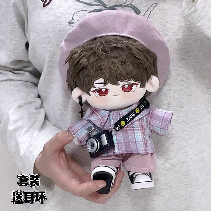 Summer 15c m doll 20cm purple shirt beret cotton doll clothes camera satchel fat body wearable pants