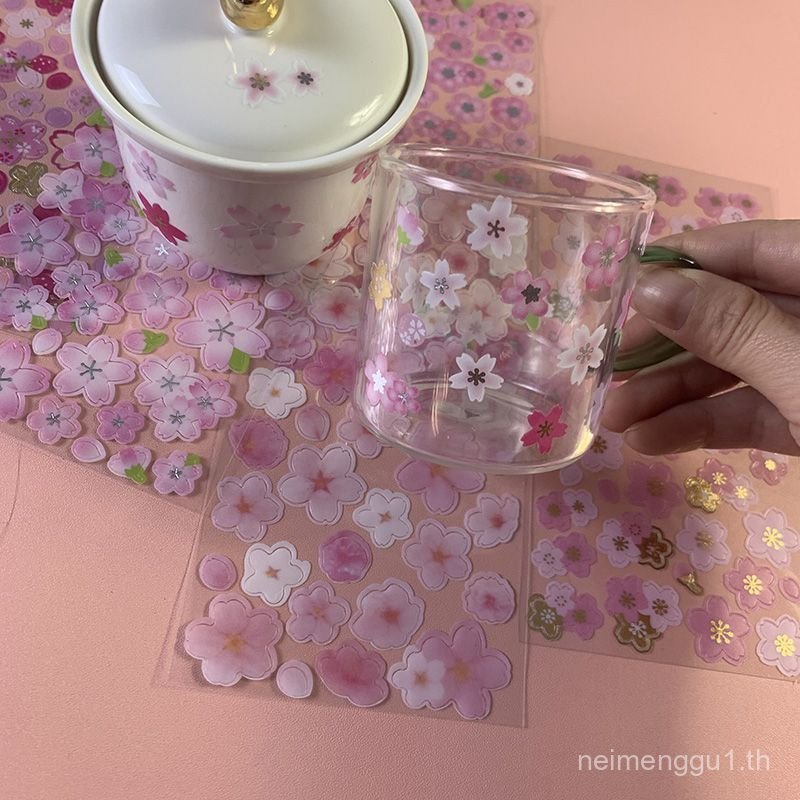 Handbook Sticker Beautiful Sakura Handbook Glass Water Cup Decorative Self-Adhesive Waterproof Small