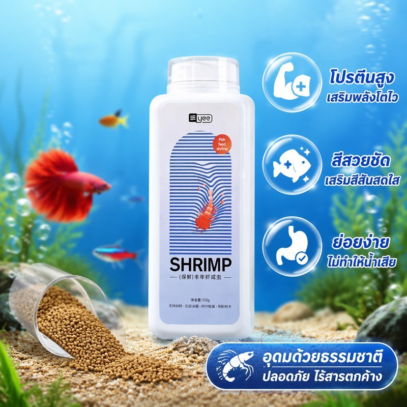 อาหารกุ้งอาร์ทีเมีย อาหารปลาสวยงาม โปรตีนสูง เร่งสีปลา ย่อยง่าย น้ำไม่ขุ่น 550g