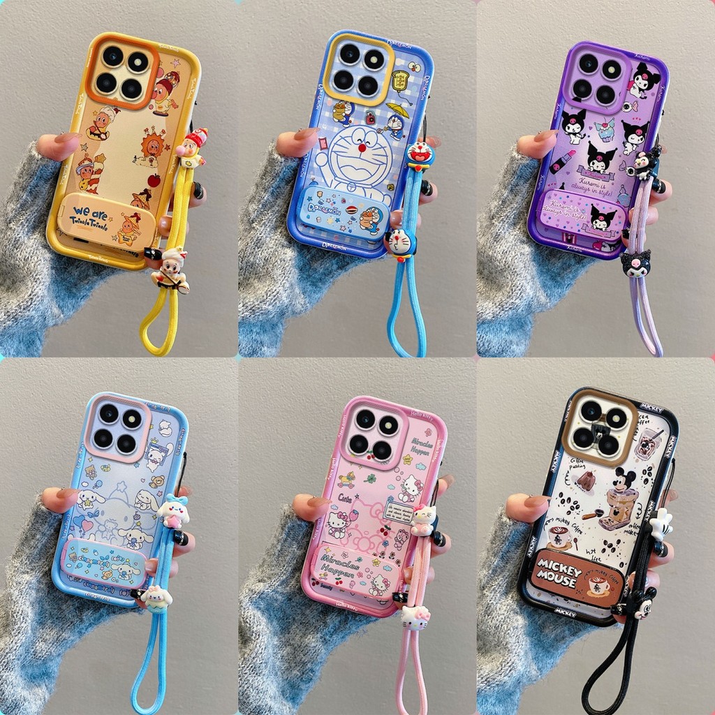 เคส Honor X6A X6B X6C X6B Plus กระจกลายการ์ตูนน่ารักพร้อมขาตั้งเคสโทรศัพท์