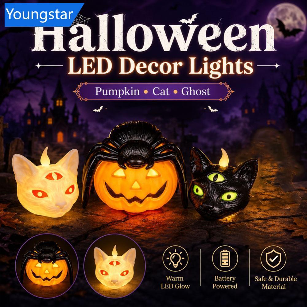 FYY ไฟตกแต่งฮาโลวีน LED Spider ฟักทองแมว Ghost String ไฟแบตเตอรี่ดําเนินการ Spooky บรรยากาศโคมไฟสําห