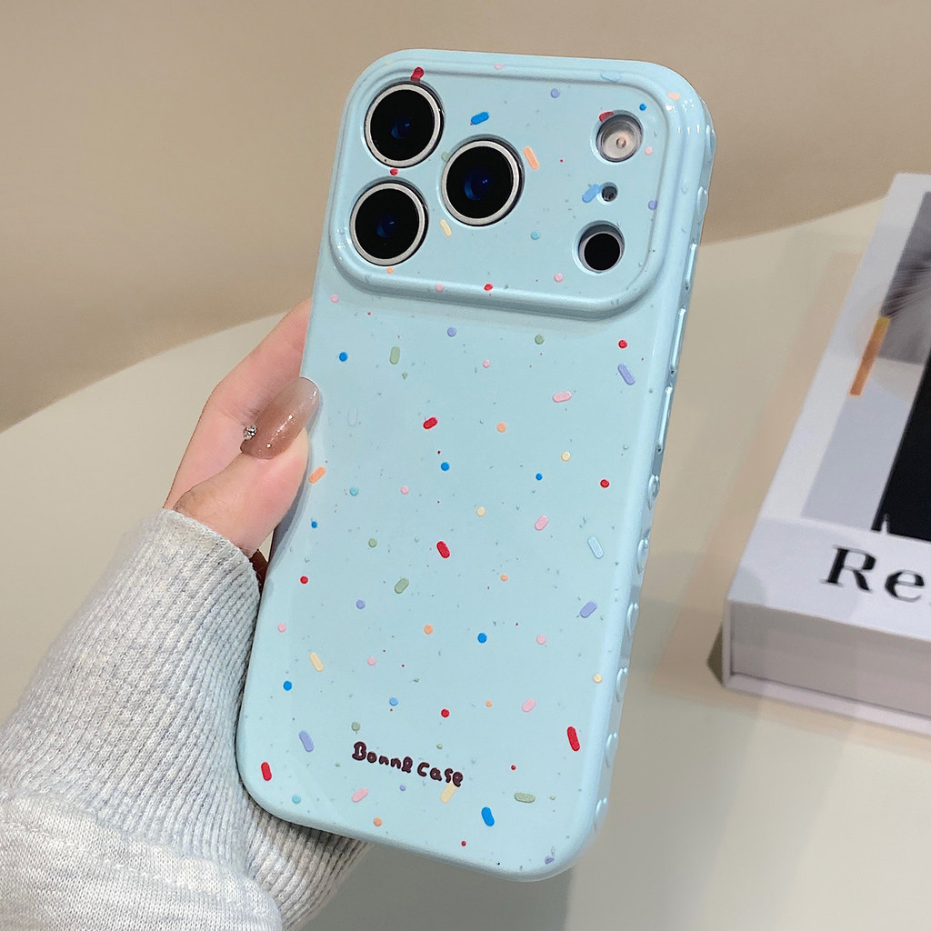 สีพาสเทลสีฟ้าอ่อน Girly สําหรับ iPhone 11 12 13 14 15 16 17 Pro Max Rainbow Candy Sprinkle พิมพ์ 3D 