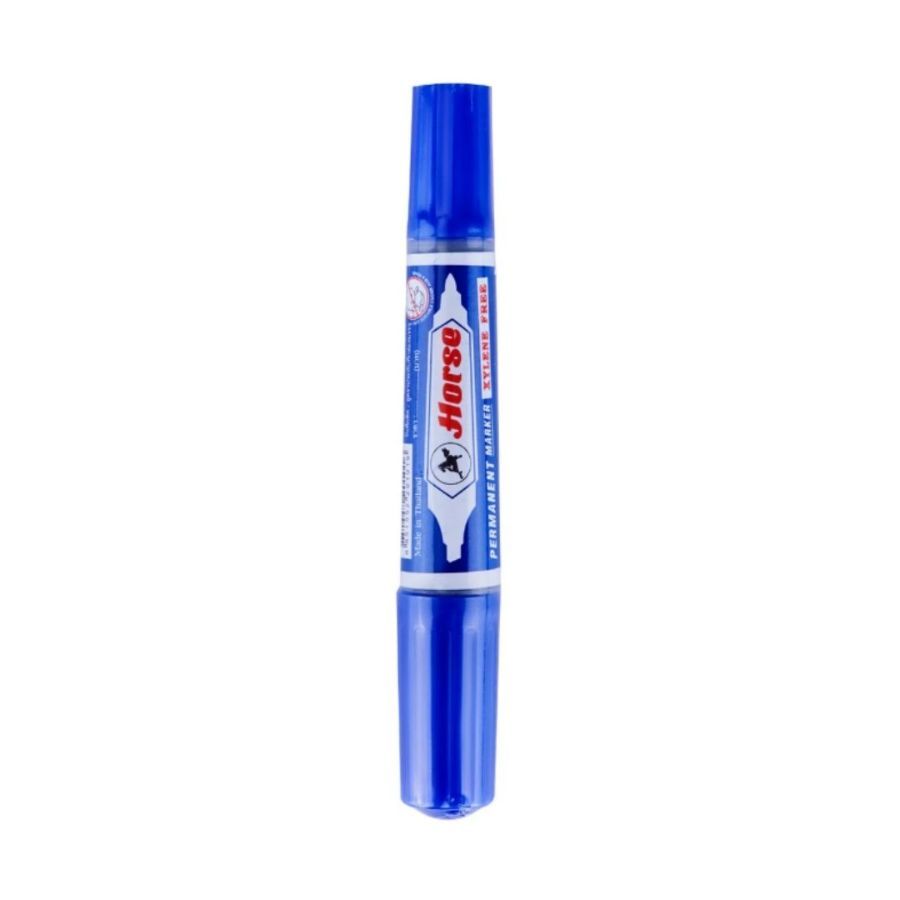 ตราม้า ปากกาเคมีน้ำเงิน Horse Blue 2Tip Permanent 1Pcs.
