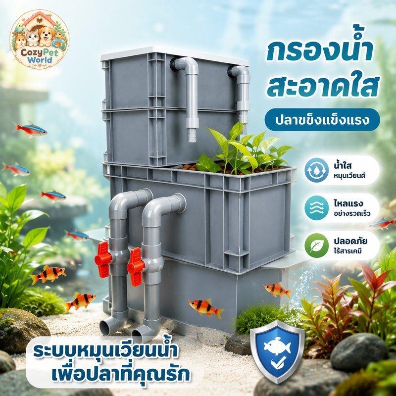 cozy pet world กล่องกรองตู้ปลา ระบบนิเวศ Aquaponics กรองชีวภาพ หลายชั้น พร้อมกล่องปลูกพืช เพิ่มออกซิเจน