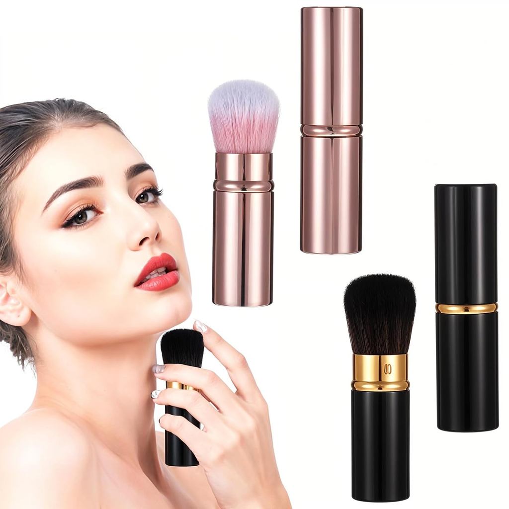 Greosea Retractable Blusher แปรงพร้อมฝาปิด, 2 แพ็คแปรงแต่งหน้าสําหรับเดินทาง Kabuki Foundation แปรง 