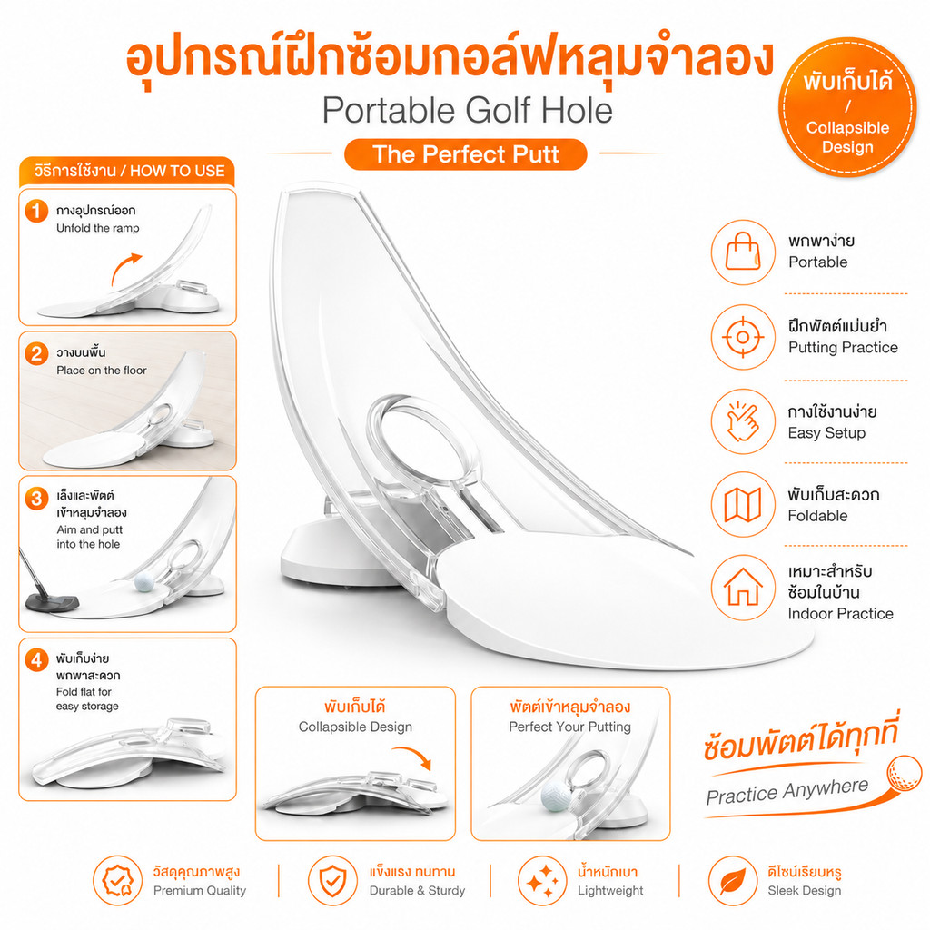 “พร้อมส่ง”อุปกรณ์ฝึกซ้อมกอล์ฟหลุมจำลอง portable golf hole the perfect putt หลุมจำลอง (D29)