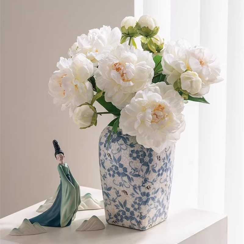 High-End 2-Head Peony Peony ดอกไม้จําลองสไตล์จีนห้องนั่งเล่นตกแต่งดอกไม้โต๊ะรับประทานอาหารดอกไม้เครื