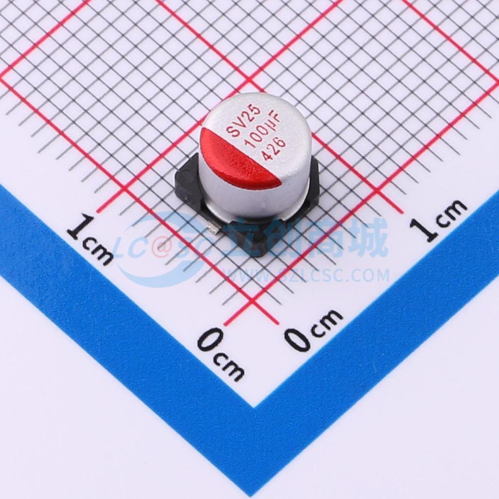 ตัวเก็บประจุโซลิดสเตต SV101M250E5R8R4Z00ZZ SMD, D6.3 XL5.8 มม. 100uF ±20% 25