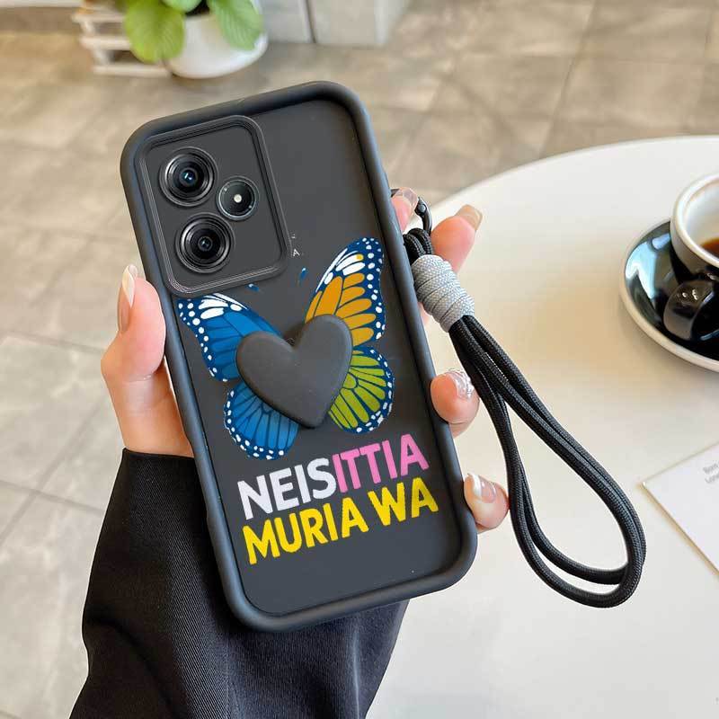 3 ชิ้น (เคสโทรศัพท์ Butterflies หลากสี + Lanyard + Stand)Stylish เหมาะสําหรับ Realme C51s/C51/C53 (I