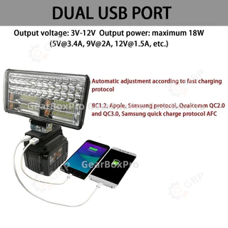 โคมไฟ LED 8 นิ้ว สปอร์ตไลท์พกพา ไฟฉายแรงสูงกลางแจ้ง ใช้กับแบตเตอรี่ Makita พร้อมพอร์ต USB สำหรับแคมป์และตกปลา