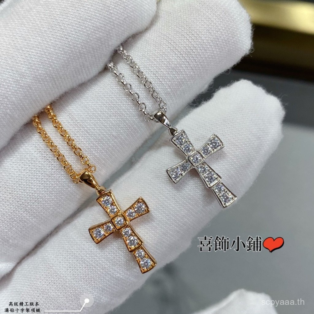 Spike สไตล์ใหม่ V Gold s925 เงินสเตอร์ลิง Full Diamond Cross สร้อยคอผู้ชายผู้หญิงคู่ DTB3