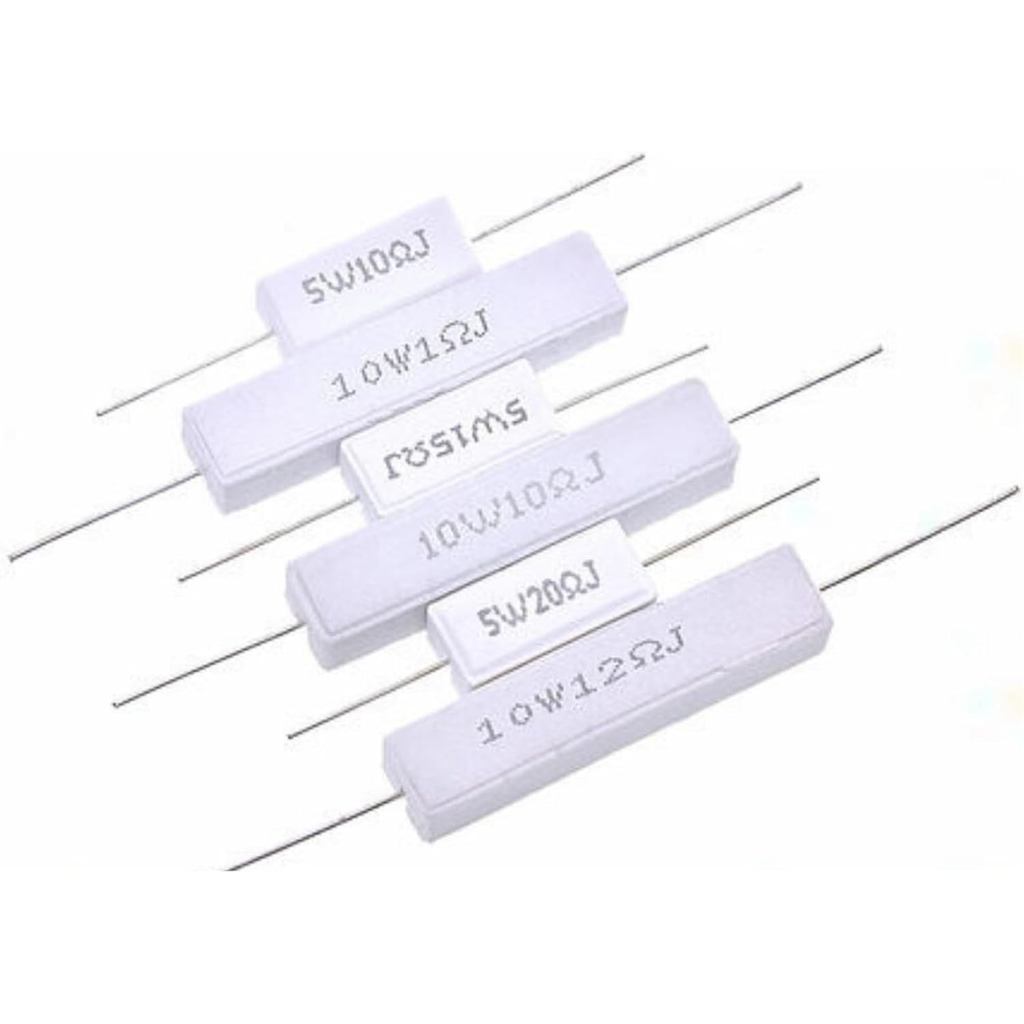 5W 10W เซรามิคซีเมนต์ Resistor 5% 10 ชิ้นในแพ็ค 0.1R 1K 2.4K 3K 3.3K 5.1K 6.8K 12K 20K 30K 100K 0.25