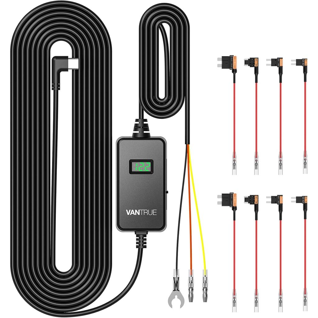 Vantrue USB-C Display Hardwire Kit 3 ขั้นตอน, สาย Acc สําหรับ Dashcam, 11.6/23.6V, 12/24V, 12.4/24.4