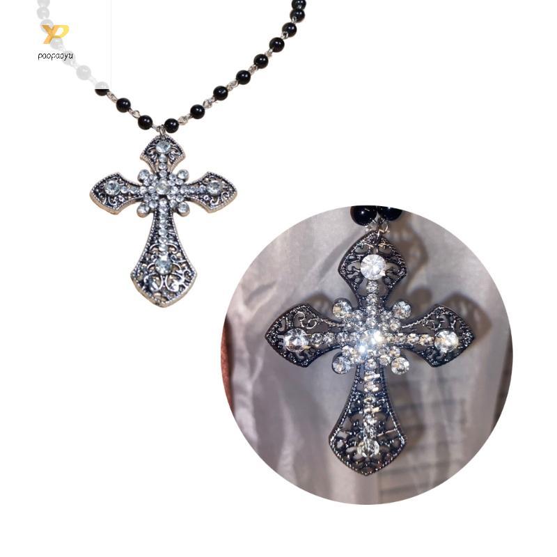 PPY Gothic Beaded Cross Necklace Cross Choker Necklace Crucifix จี้สร้อยคอ
