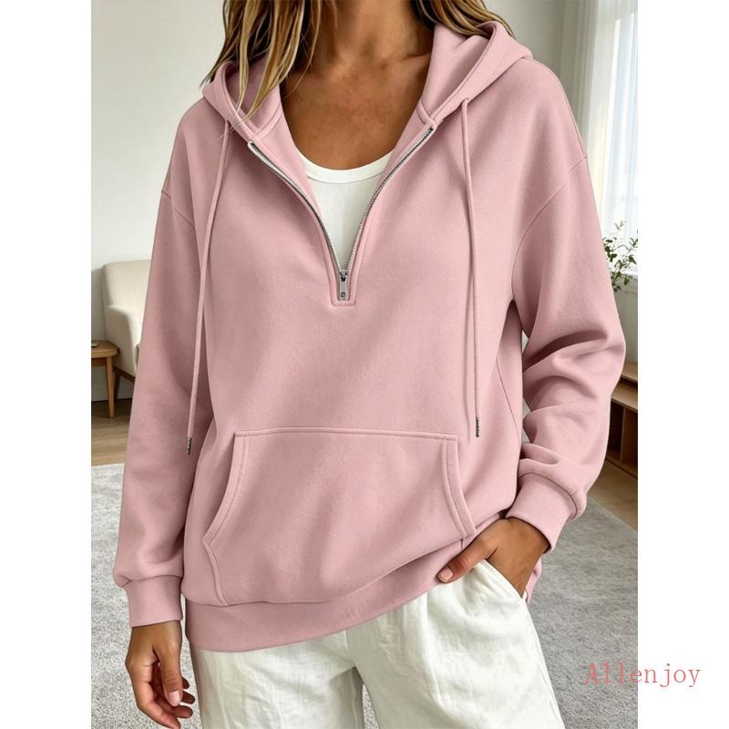 JOY Casual Quarter Zip Sweatshirt สําหรับผู้หญิงพร้อมกระเป๋าด้านหน้าเสื้อสวมหัวด้านในนุ่มสําหรับสภาพ