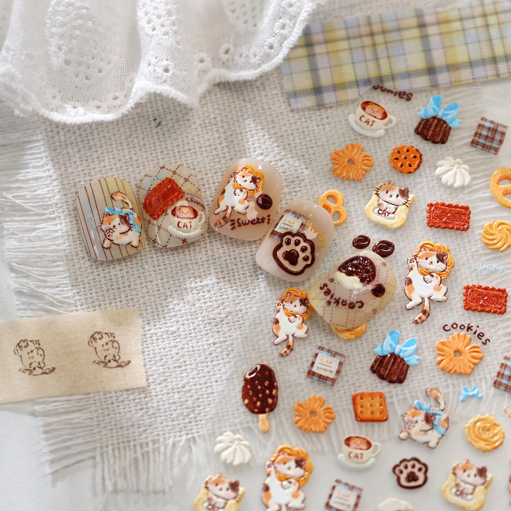 [Meow.Sensei] TENSOR เกาหลีน่ารักขนมแมวสติกเกอร์แต่งเล็บ TS4223 Pastoral ลายสก๊อต Retro Hand-Painted สไตล์เล็บสติกเกอร์